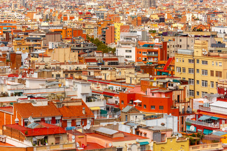 Aerial view of Barcelona from the Montjuic hill, Catalonia, Spain.の写真素材