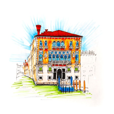 Palazzo in Venetian Gothic style on the Grand Canal in summer day, Venice, Italy.の写真素材