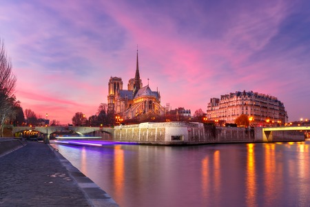 Picturesque grandiose sunset over Cathedral of Notre Dame de Paris, Franceの写真素材