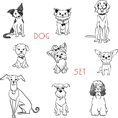 Set black and white dogs illustration.のイラスト素材