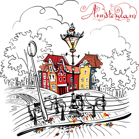 Hand drawing of Amsterdam city icon.のイラスト素材