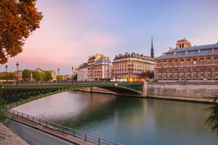 Beautiful view of Ile de la Cite and Pont dArcole at sunset in Paris, Franceの写真素材