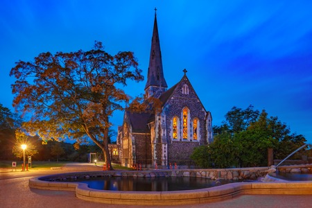 Saint Alban or English Church at night, Copenhagen, capital of Denmarkの写真素材