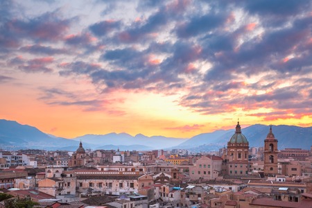 Aerial view of Palermo at sunset, Sicily, Italyの写真素材
