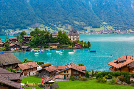 Swiss village Iseltwald, Switzerlandの写真素材