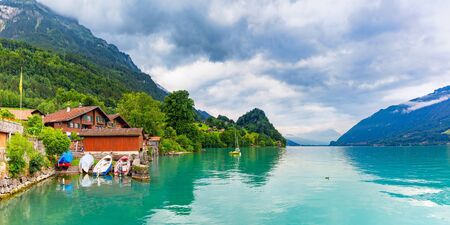 Swiss village Iseltwald, Switzerlandの写真素材