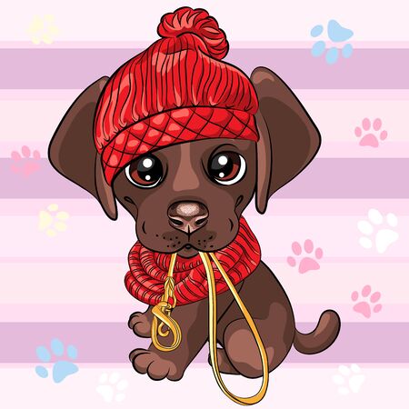 Vector cute little brown puppy Labrador Retriever dog wants to walkのイラスト素材