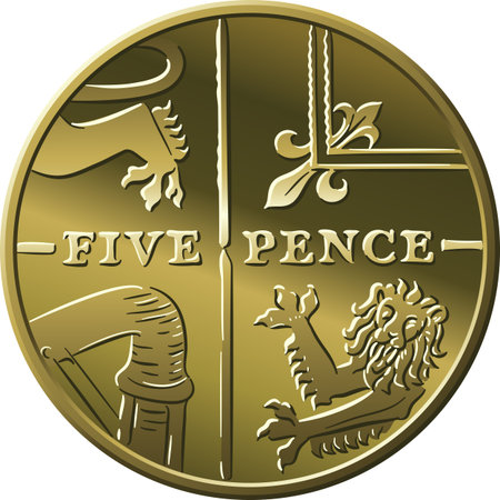 British money gold coin Five pee or Five pence, reverse with Segment of Royal Shield
