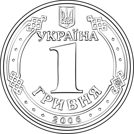 Reverse of Ukrainian money gold coin one hryvnia, Black and white imageのイラスト素材