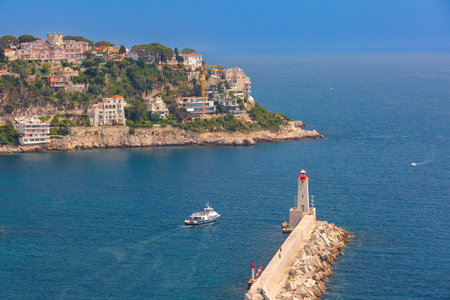 Aerial view of Nice Old port in sunny summer day, Nice, French Riviera, Cote dAzur, Franceの写真素材