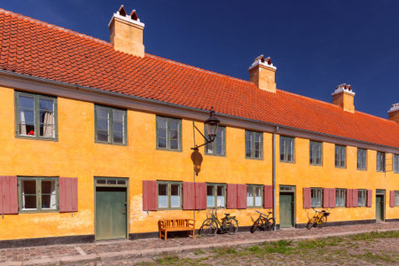 District Nyboder with yellow historic row houses in Copenhagen, Denmarkの写真素材