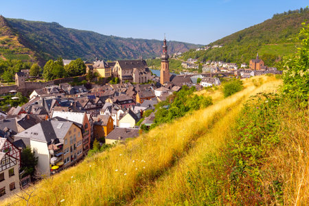Aerial view of sunny Cochem, beautiful town on romantic Moselle river, Germany