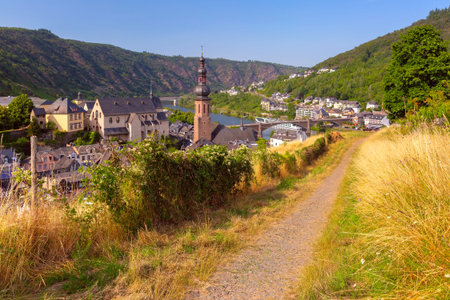 Aerial view of sunny Cochem, beautiful town on romantic Moselle river, Germany