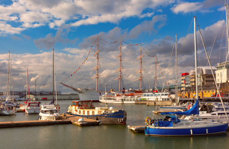 Gota alv river with Barken Viking, ships and boat in Gothenburg, Sweden.