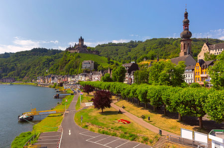 View of sunny Cochem, beautiful town on romantic Moselle river, Germany