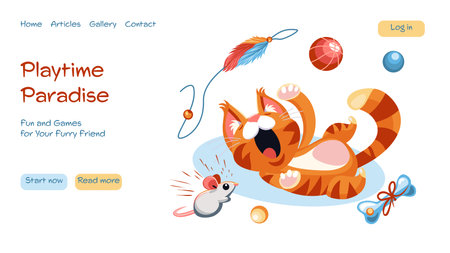 Modern vector concepts for website - engaging cat playtime activitiesのイラスト素材