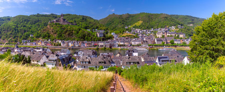 View of Cochem town and Reichsburg Castle along the Moselle River, Germany