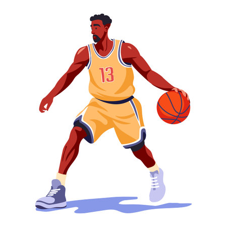 Male basketball pro player in mid-dribble Fitness concept. Flat vector illustration on whiteのイラスト素材
