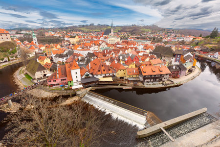Panorama of the historical part of the old town, Cesky Krumlov, Czech Republicの写真素材