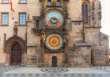Close-up of the Astronomical Clock on Old Town Hall in Prague, Czech Republicの写真素材