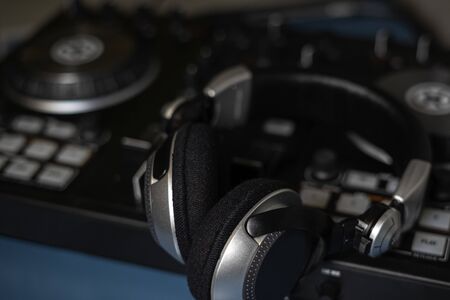 Headphone and sound audio controller. music mixer dj pultの写真素材