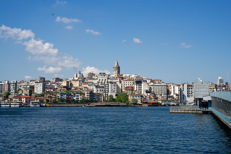 TURKEY, ISTANBUL - may, 2020. Panoramic view to Galata tower and galata bridge in Istanbul city scapeのeditorial素材