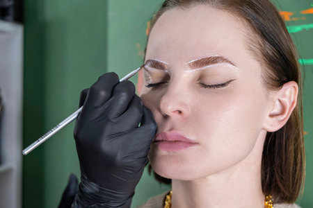 eyebrow painting styling, correction, coloring and lamination procedure in a beauty salon, eye brow...