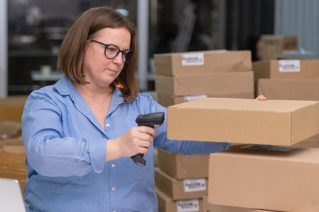 express delivery service for small business owner or online store manager checking purchase orders,