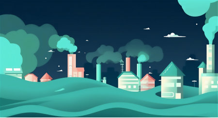 Industrial facility emits toxic fumes and waste into the air and water.generative aiの素材