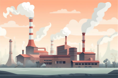 The pollution from the plant is harming the natural beauty of the landscape.generative ai.の素材