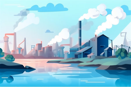 The factory is damaging the ecology of the area with its toxic emissions and smoke. generative aiの素材