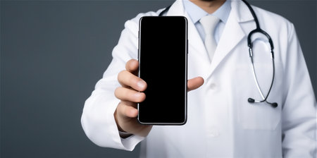 Online healthcare consultations through digital devices.Telemedicine and e-health concept.phone screen mock up banner. generative ai.の素材