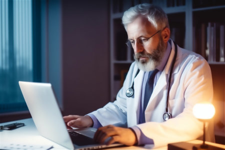 doctor using laptop patient make telemedicine online video call. remote consultation.Telemedicine and e-health concept.generative ai.の素材