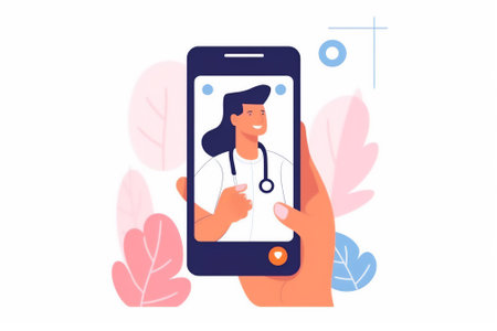 Digital healthcare services through telemedicine and video conferencing doctor on phone screen. Telemedicine and e-health concept. generative ai.の素材