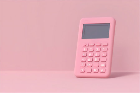 Pink Calculator on smooth pink background. Pink tax. Gender based price marketing. generative ai,の素材