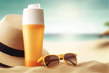 top-quality SPF sunscreen lotion bottle mock up, designed to protect and nourish your skin while you soak up the sun.generative aiの素材