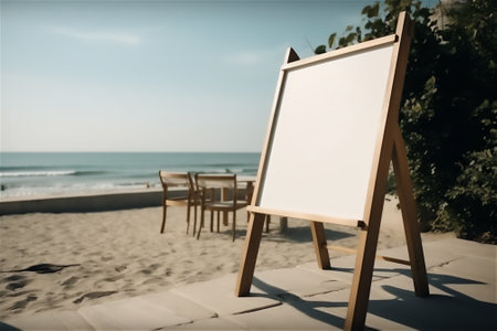 A stunning design of an empty advertising billboard on the beach, travel destination.generative aiの素材