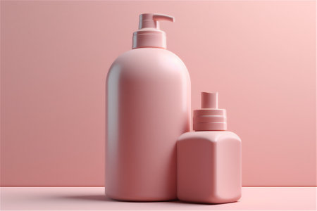 Pink cosmetic bottles on pink background showing pink tax concept, gender bias in retail pricing, items priced to woman higher than comparable goods. generative aiの素材