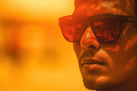 man suffering from extreme hot weather and heatwave in summer day, exhausted sweating dehydration danger, generative aiの素材