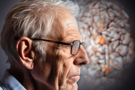 head of a senior man symbolize dementia, human brain diseases, and mental disorders. .generative AIの素材