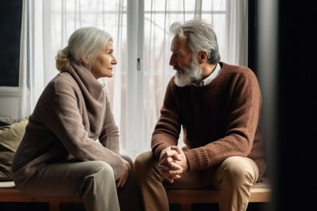 serious and upset expressions of senior couple are captured as they look each other , displaying their frustration.generative AIの素材