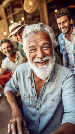 Elderly people capturing memories selfie together with lighthearted snapshots, happy seniors.generative AIの素材