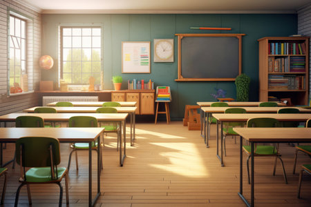 empty full equipped class room in school building ready for new education tear back to schoolの素材