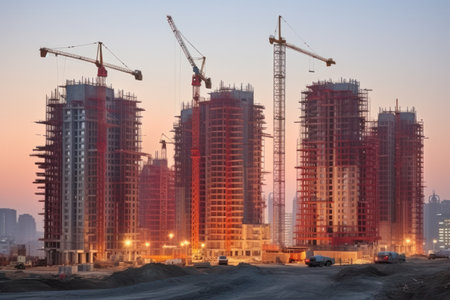 construction field of big residential complex: under construction architectural project in the city with skyscrapersの素材