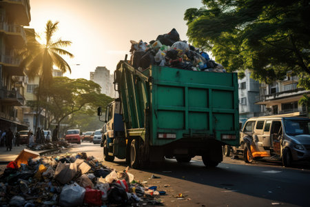 Trash-strewn city from above, demands better waste disposal. crisis in garbage management loomsの素材