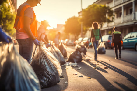 volunteers exemplify collective responsibility in waste management, their trash bagsの素材