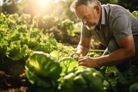farmer examines organic produce, underscoring the importance of environmentally conscious farmingの素材