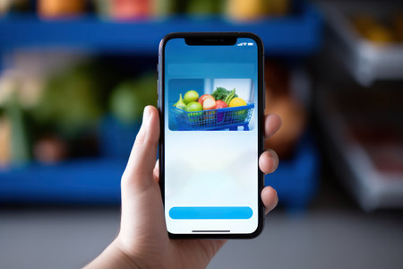 Grocery shopping reimagined: mobile application mock-up for food orders and delivery.の素材