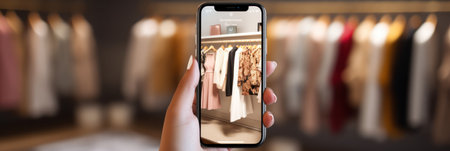 Styling Phone screen unveils fashion pick with AI-driven ensemble ideas. Future of online fashion.の素材