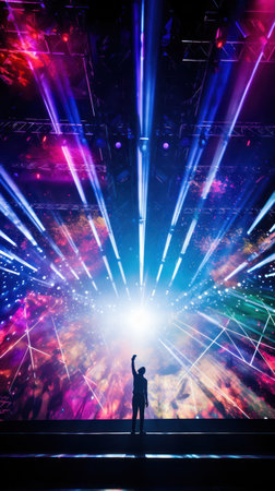 Live concert performance uplifted by AI's mastery over dynamic lighting effects.の素材